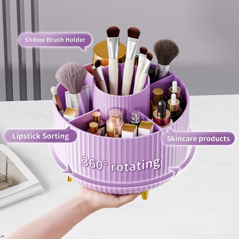 fanado 360 Rotate Makeup Brush Holder Organizer, Makeup Organizers Countertop, Makeup organization and Skincare Storage for Vanity, Desktop, Bathroom (Purple) - Image 2